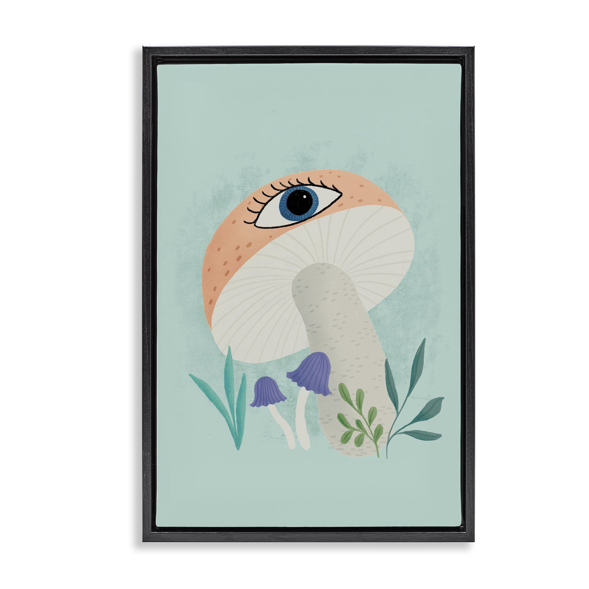 Stupell Industries Mushroom with Mystical Eye Black Framed Floater Canvas Wall Art, design by Metka Hiti