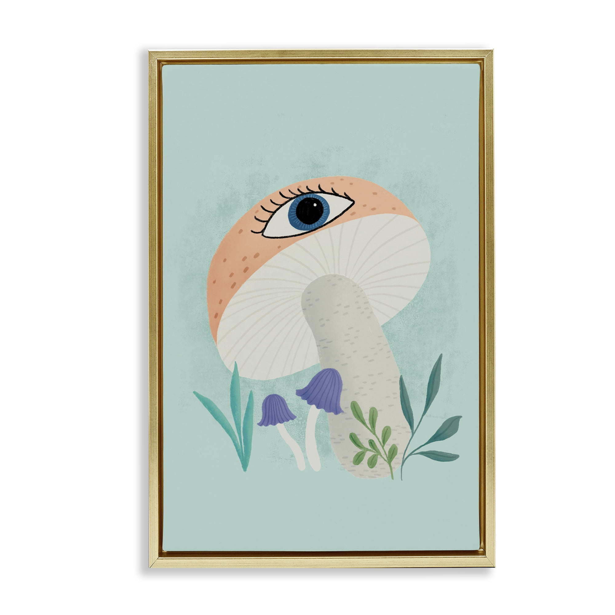 Stupell Industries Mushroom with Mystical Eye Gold Framed Floater Canvas Wall Art, design by Metka Hiti