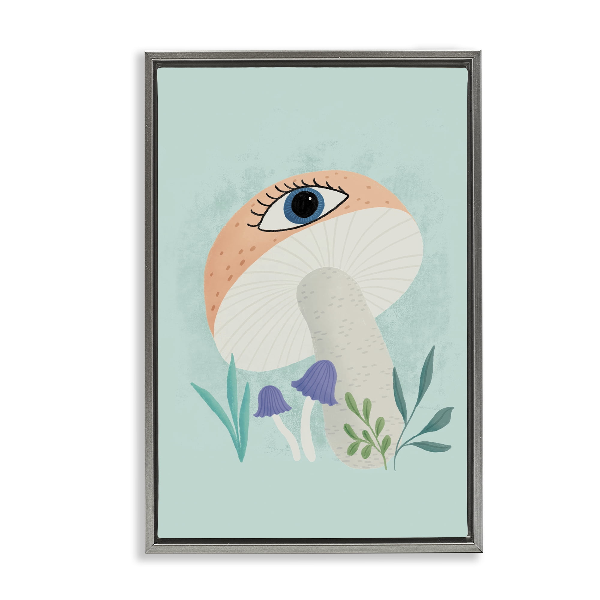 Stupell Industries Mushroom with Mystical Eye Gray Framed Floater Canvas Wall Art, design by Metka Hiti