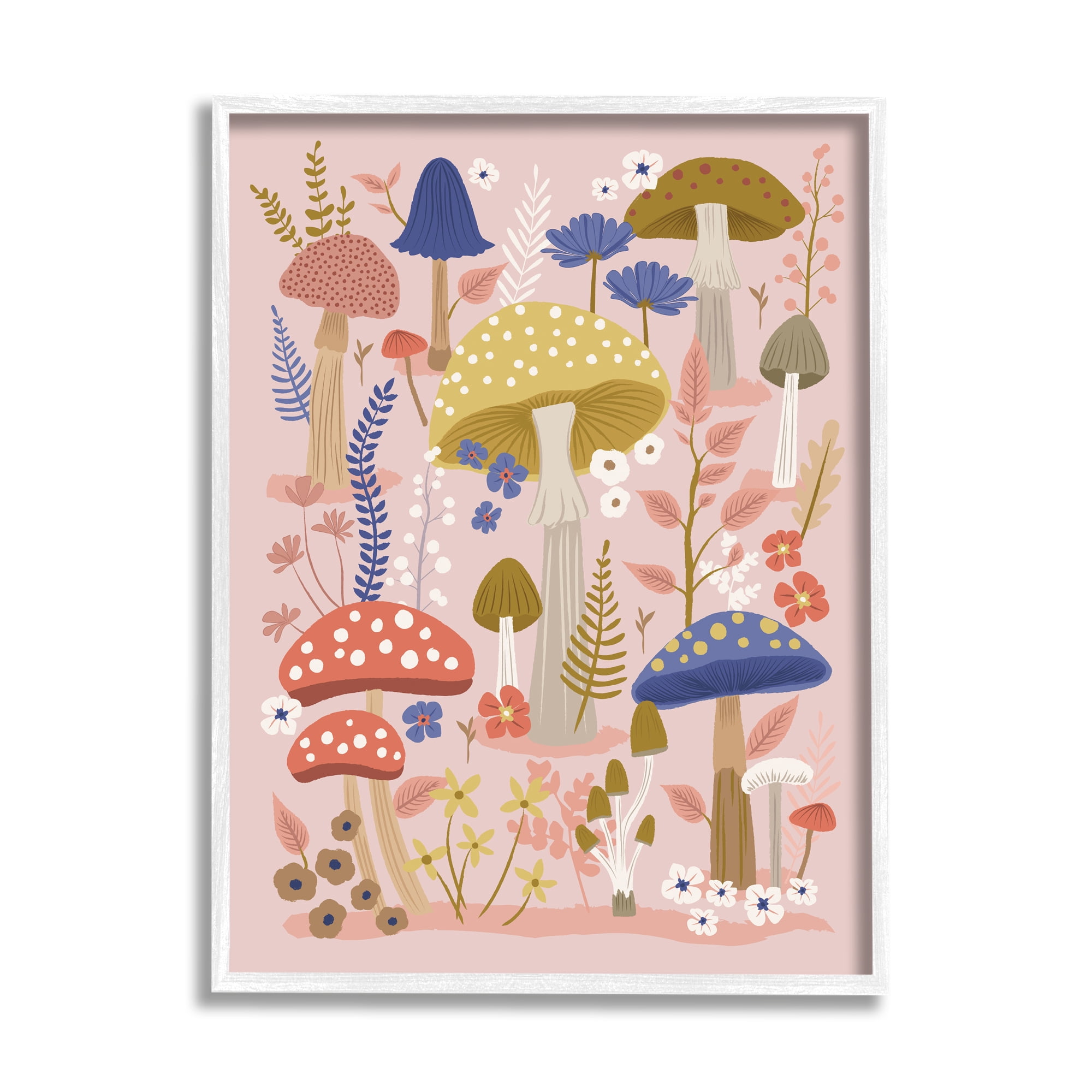 Stupell Industries Mushrooms & Botanical Pattern Botanical & Floral Painting White Framed Art Print Wall Art, 24 x 30