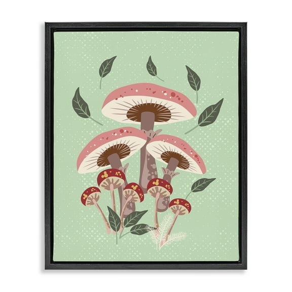 Stupell Industries Mushrooms & Falling Leaves Botanical & Floral Painting Black Floater Framed Art Print Wall Art, 17 x 21