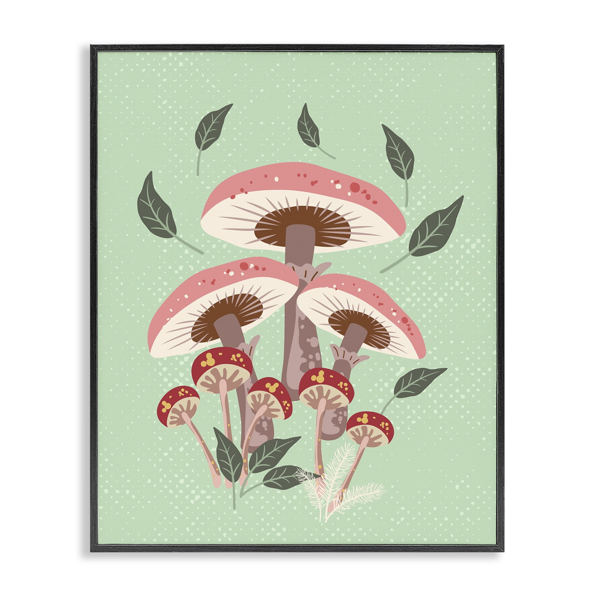 Stupell Industries Mushrooms & Falling Leaves Botanical & Floral Painting Black Framed Art Print Wall Art, 11 x 14