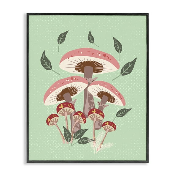 Stupell Industries Mushrooms & Falling Leaves Botanical & Floral Painting Black Framed Art Print Wall Art, 11 x 14