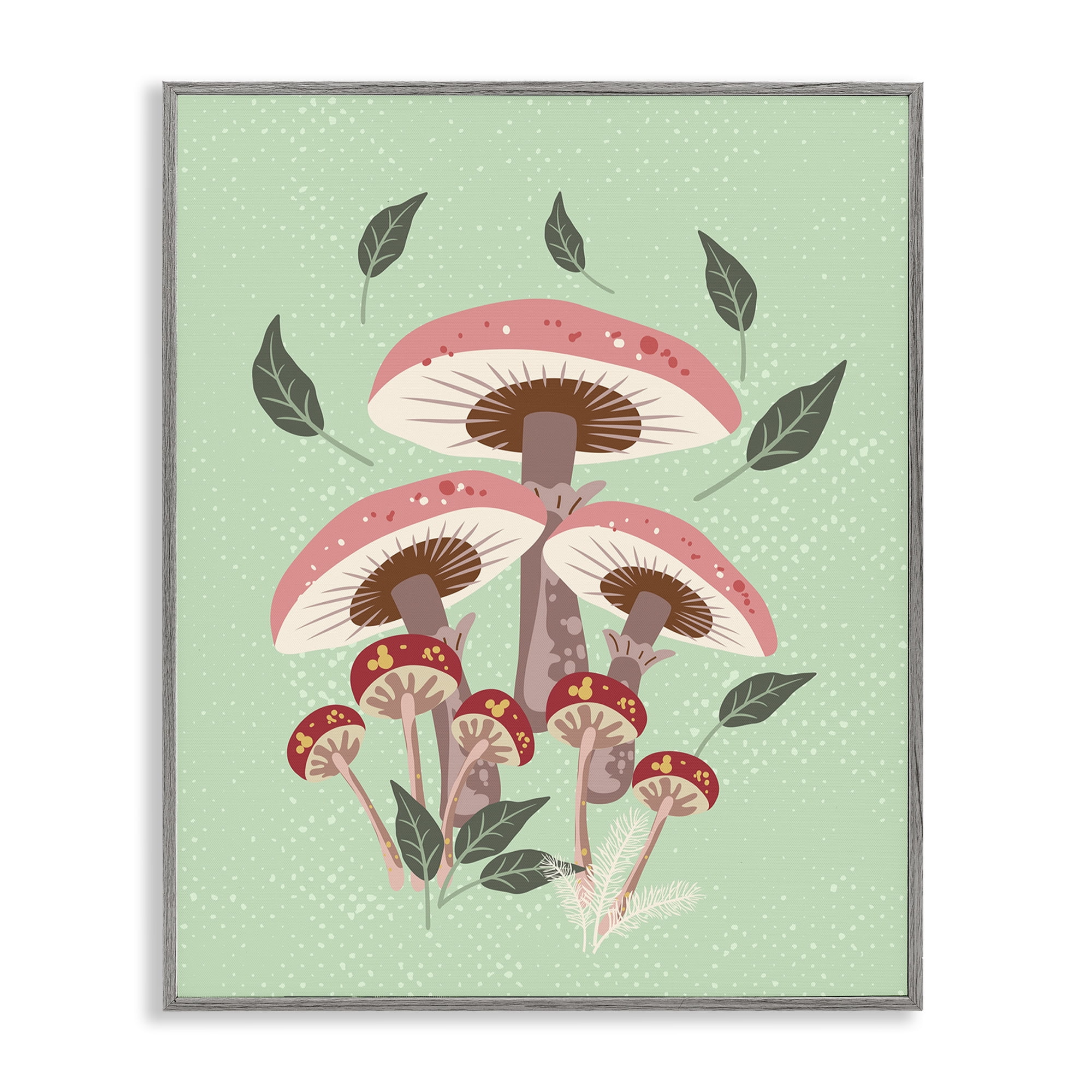 Stupell Industries Mushrooms & Falling Leaves Botanical & Floral Painting Gray Framed Art Print Wall Art, 11 x 14