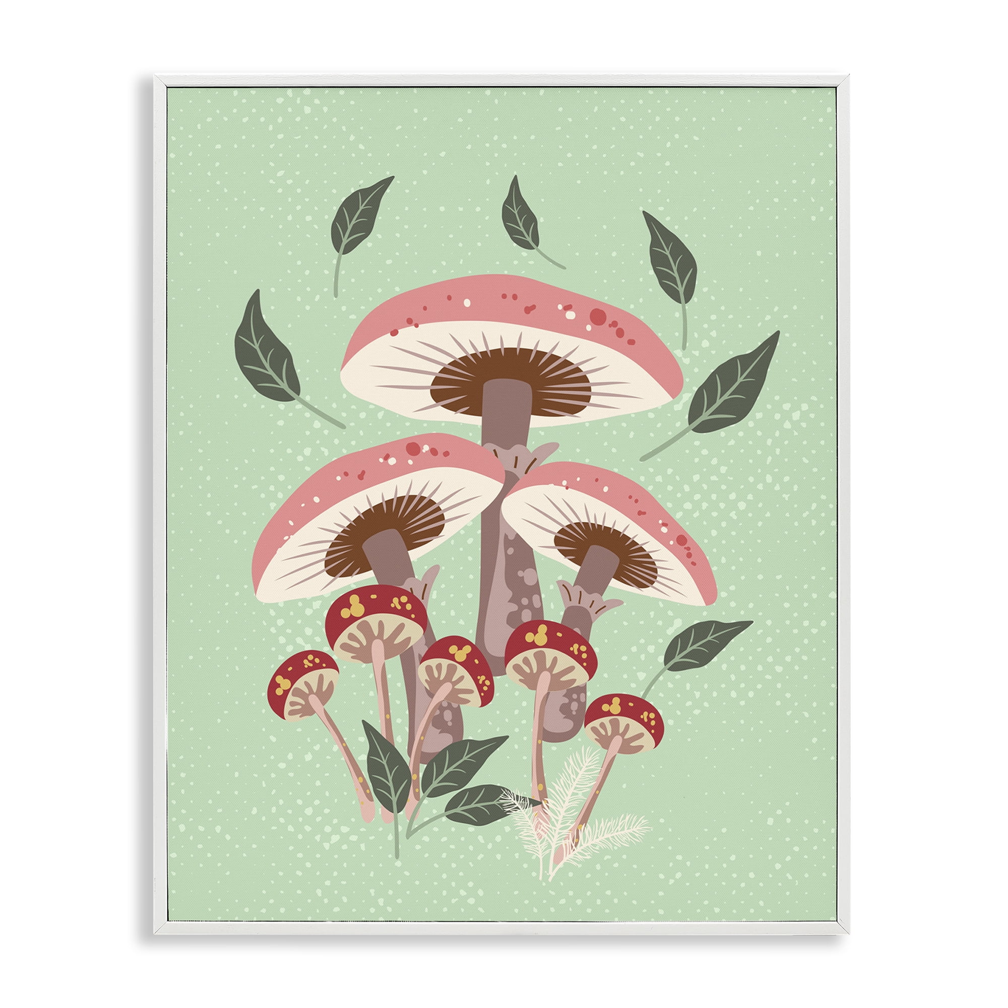 Stupell Industries Mushrooms & Falling Leaves Botanical & Floral Painting White Framed Art Print Wall Art, 24 x 30