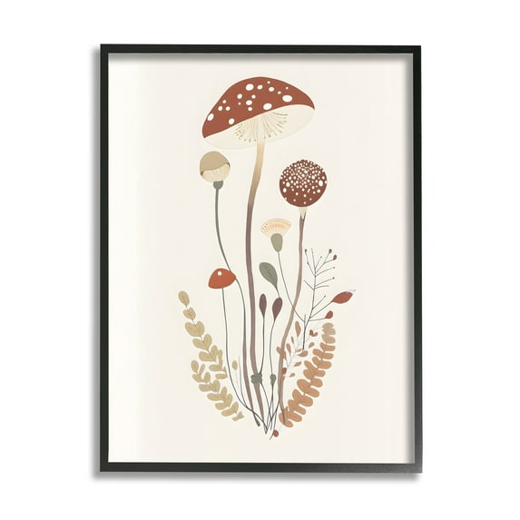 Stupell Industries Mushrooms & Fern Sprigs Botanical & Floral Painting Black Framed Art Print Wall Art, 11 x 14