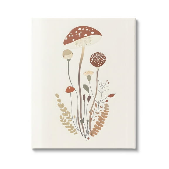 Stupell Industries Mushrooms & Fern Sprigs Botanical & Floral Painting Gallery Wrapped Canvas Art Print Wall Art, 16 x 20