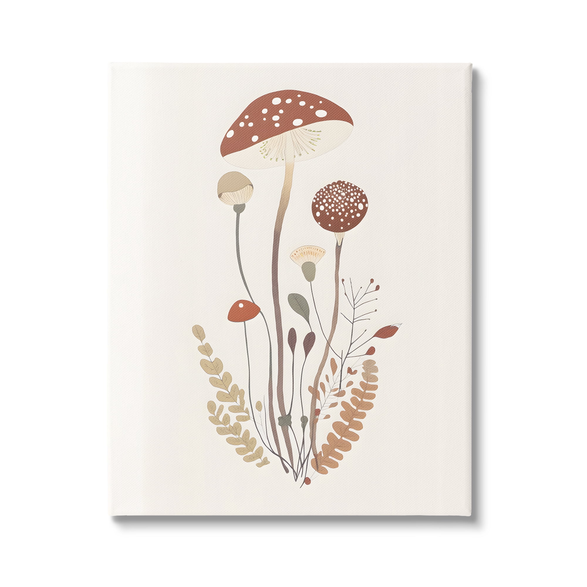 Stupell Industries Mushrooms & Fern Sprigs Botanical & Floral Painting Gallery Wrapped Canvas Art Print Wall Art, 30 x 40