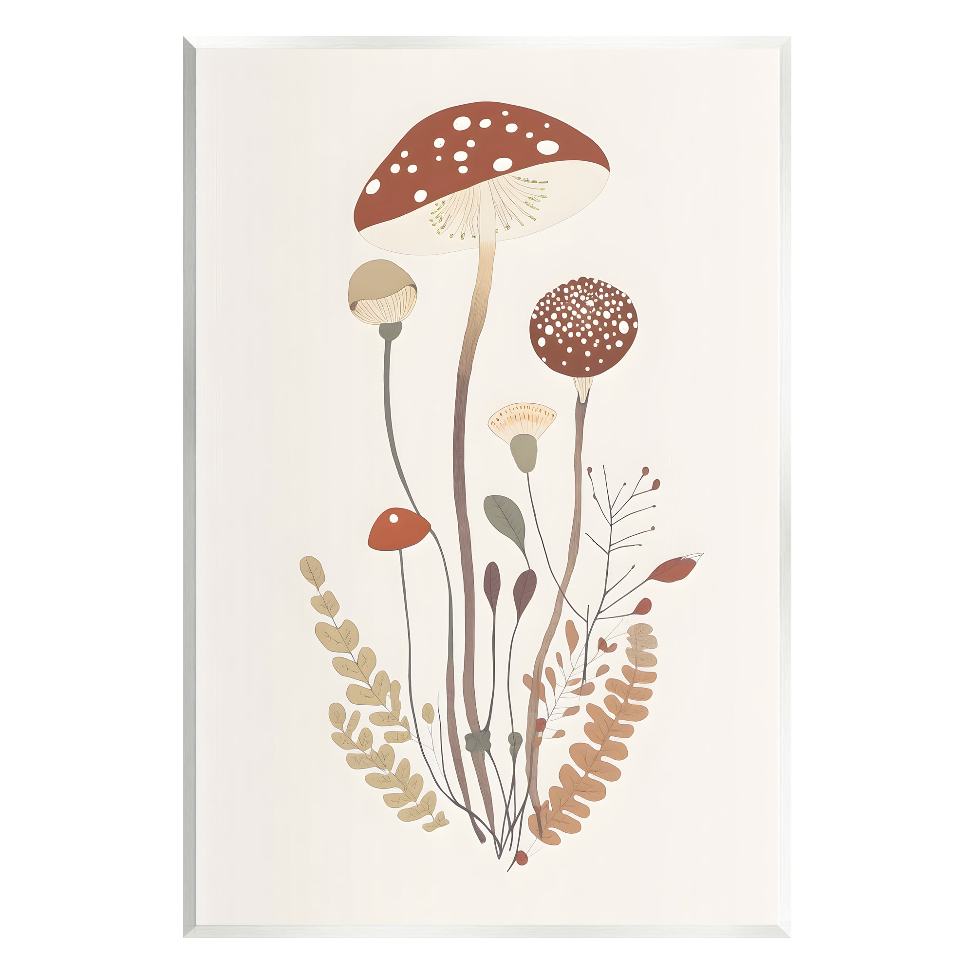 Stupell Industries Mushrooms & Fern Sprigs Botanical & Floral Painting Unframed Art Print Wall Art, 13 x 19