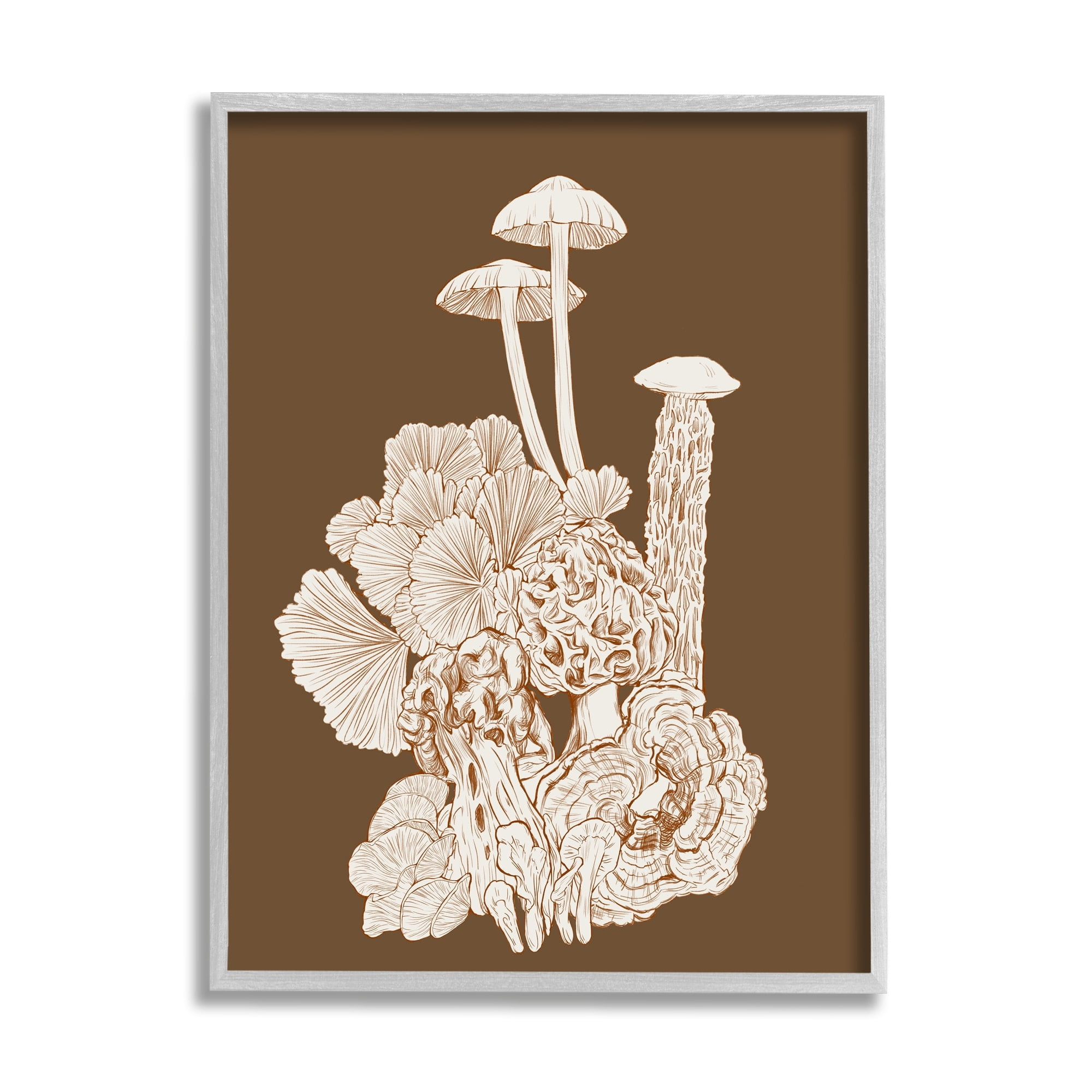 Stupell Industries Mushrooms Forest Flora Plants Arrangement Intricate Detail Graphic Art Gray Framed Art Print Wall Art, Design by Ziwei Li