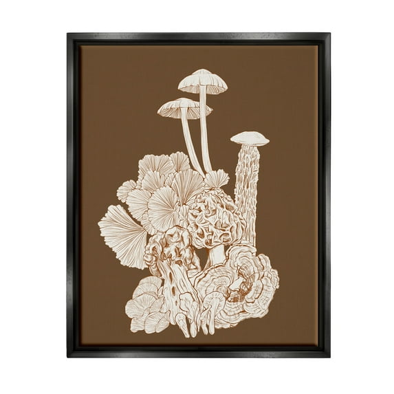Stupell Industries Mushrooms Forest Flora Plants Arrangement Intricate Detail Graphic Art Jet Black Floating Framed Canvas Print Wall Art, Design by Ziwei Li