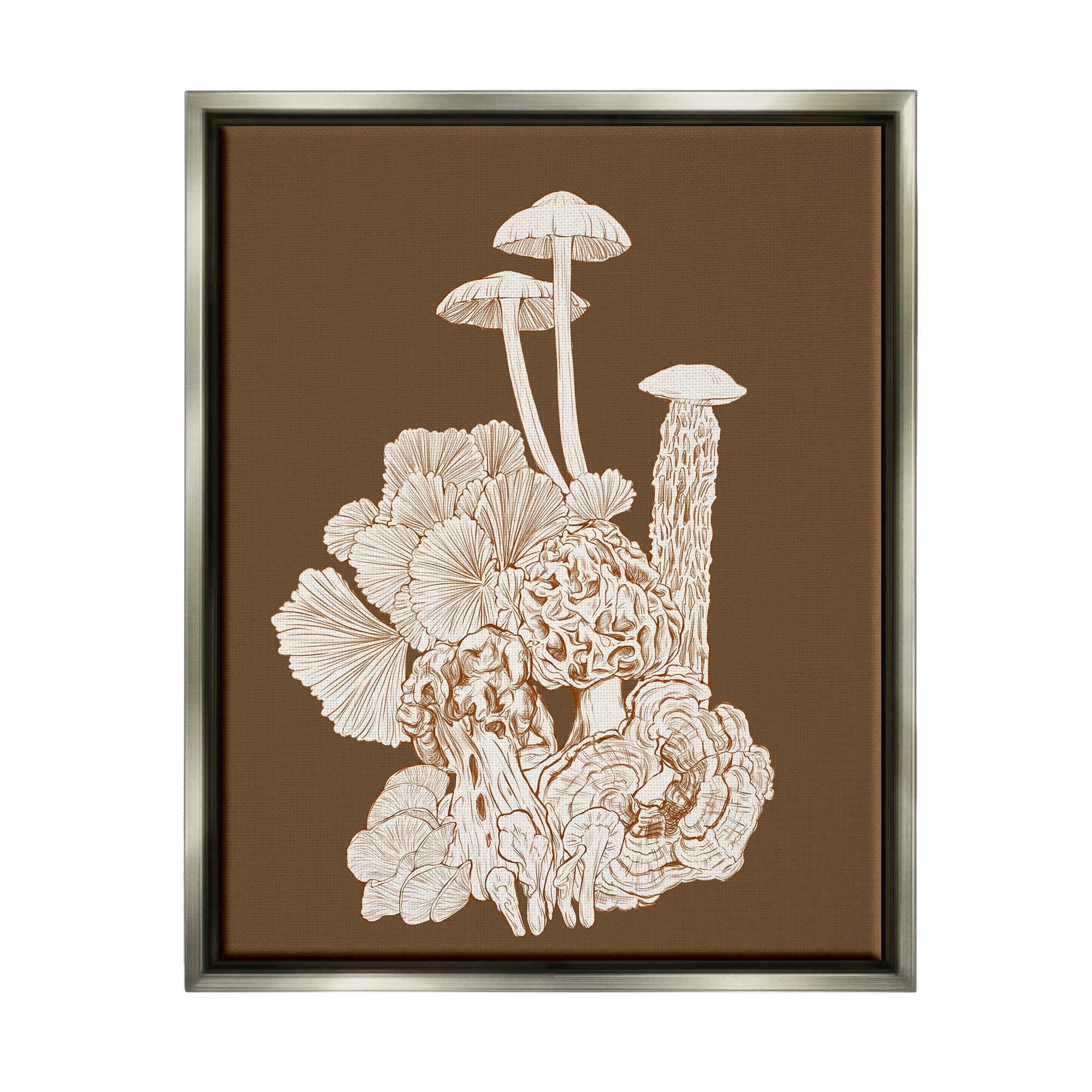 Stupell Industries Mushrooms Forest Flora Plants Arrangement Intricate Detail Graphic Art Luster Gray Floating Framed Canvas Print Wall Art, Design by Ziwei Li
