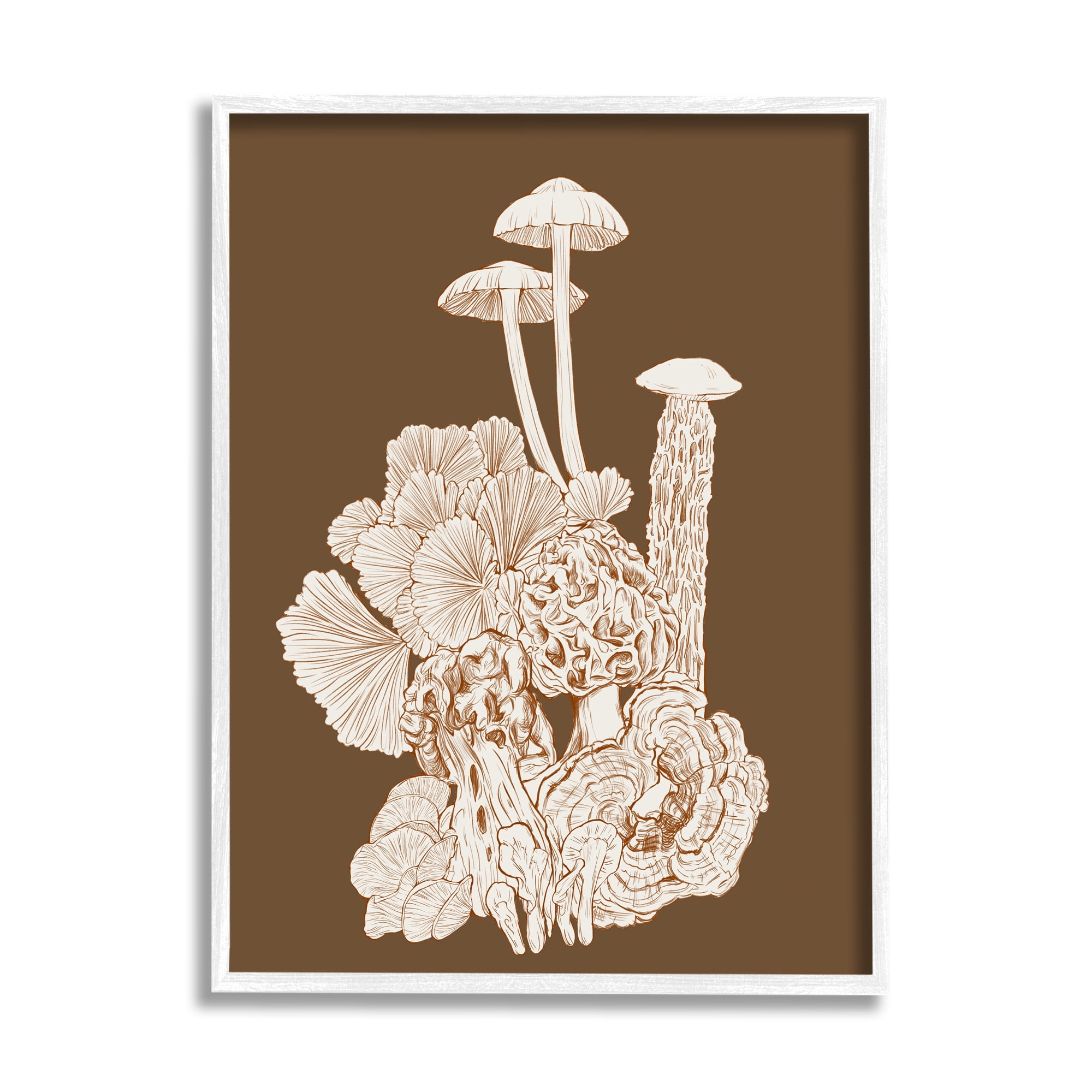 Stupell Industries Mushrooms Forest Flora Plants Arrangement Intricate Detail Graphic Art White Framed Art Print Wall Art, Design by Ziwei Li