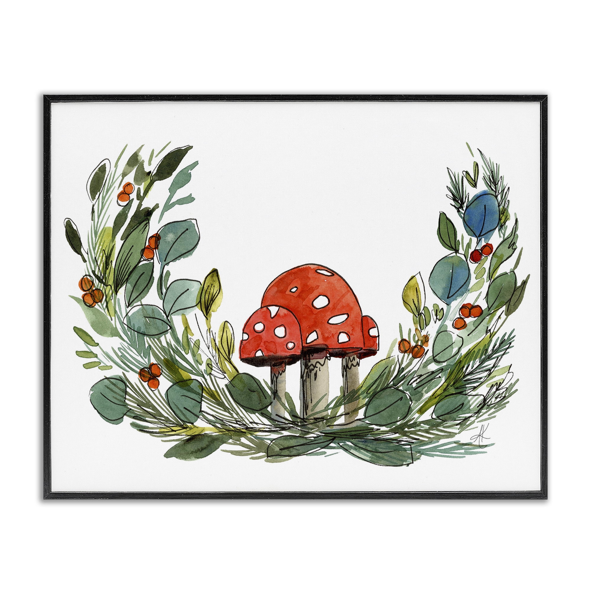 Stupell Industries Mushrooms & Greens Plants & Flowers Painting Black Framed Art Print Wall Art, 30 x 24