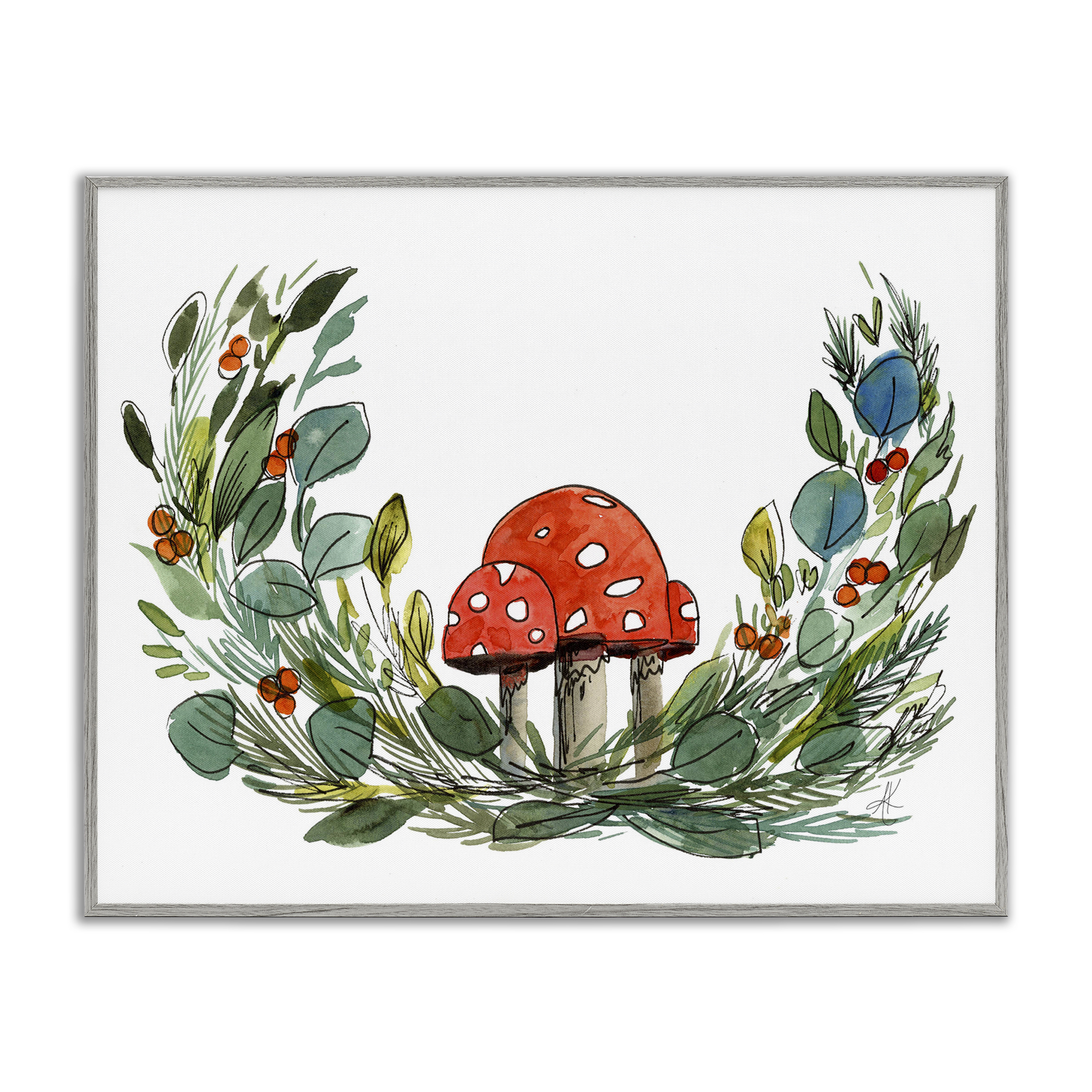 Stupell Industries Mushrooms & Greens Plants & Flowers Painting Gray Framed Art Print Wall Art, 30 x 24