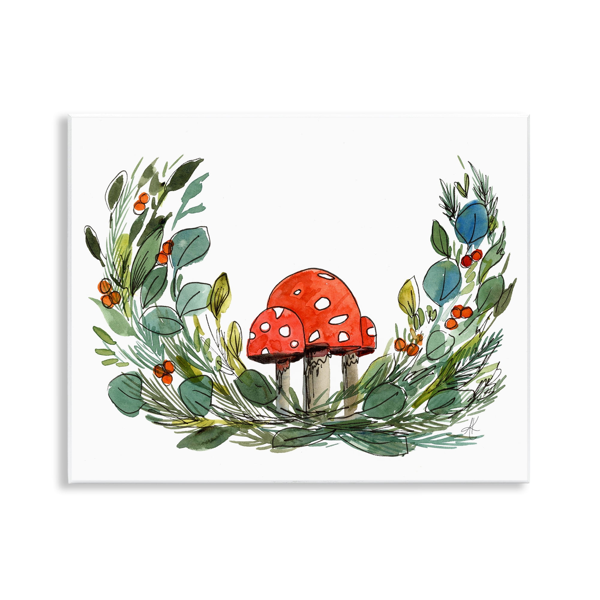 Stupell Industries Mushrooms & Greens Plants & Flowers Painting Unframed Art Print Wall Art, 14 x 11