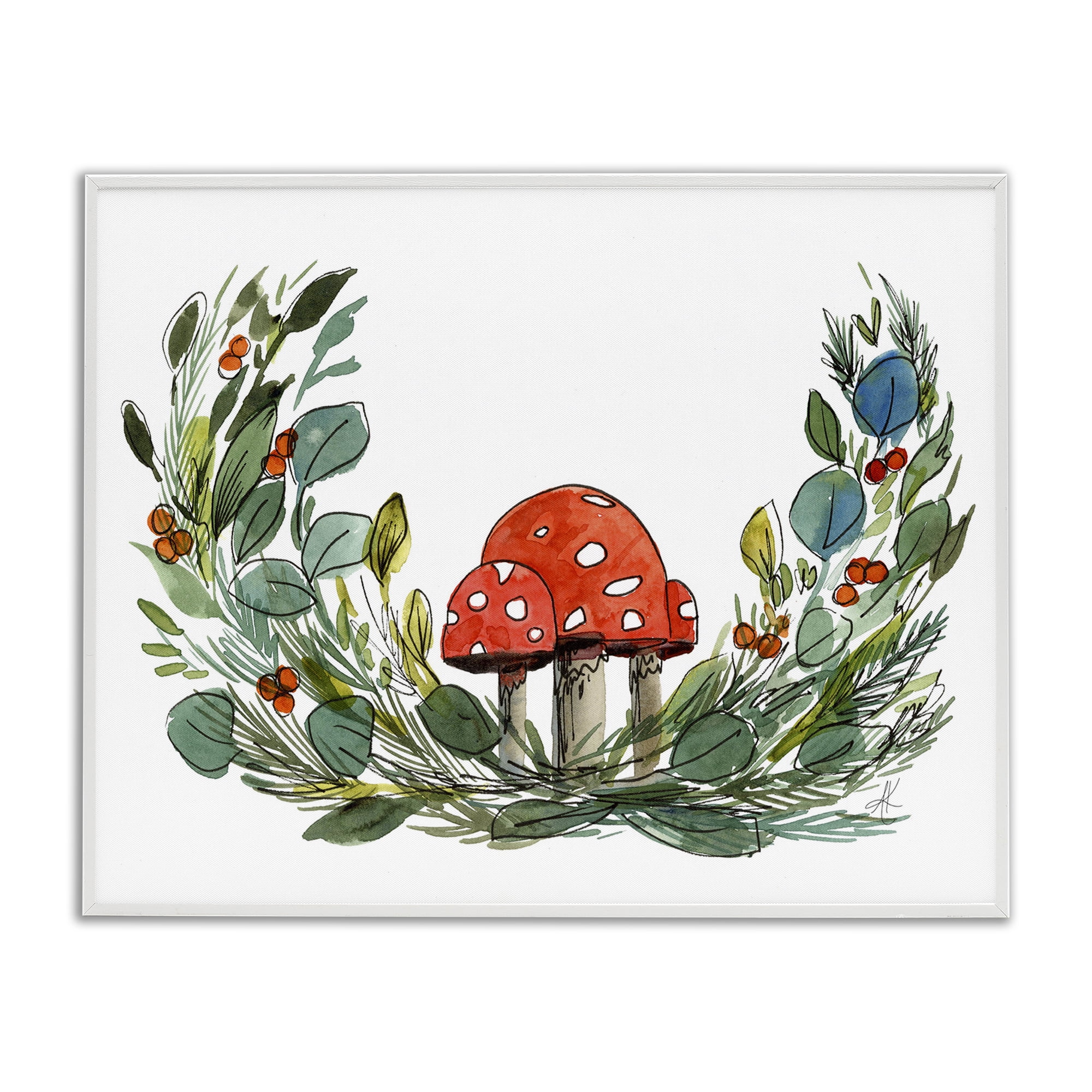 Stupell Industries Mushrooms & Greens Plants & Flowers Painting White Framed Art Print Wall Art, 30 x 24