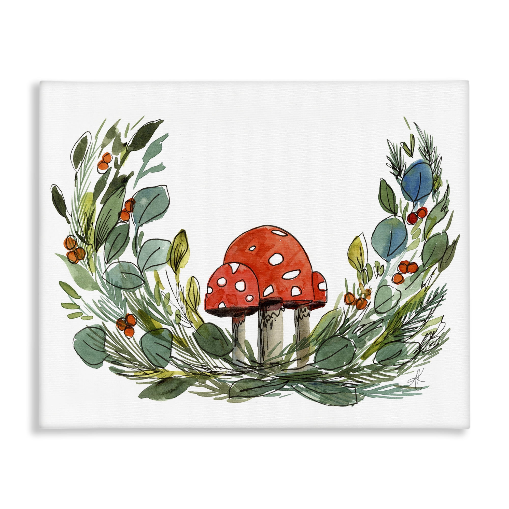 Stupell Industries Mushrooms & Greens Plants & Flowers Painting Wrapped Canvas Art Print Wall Art, 20 x 16