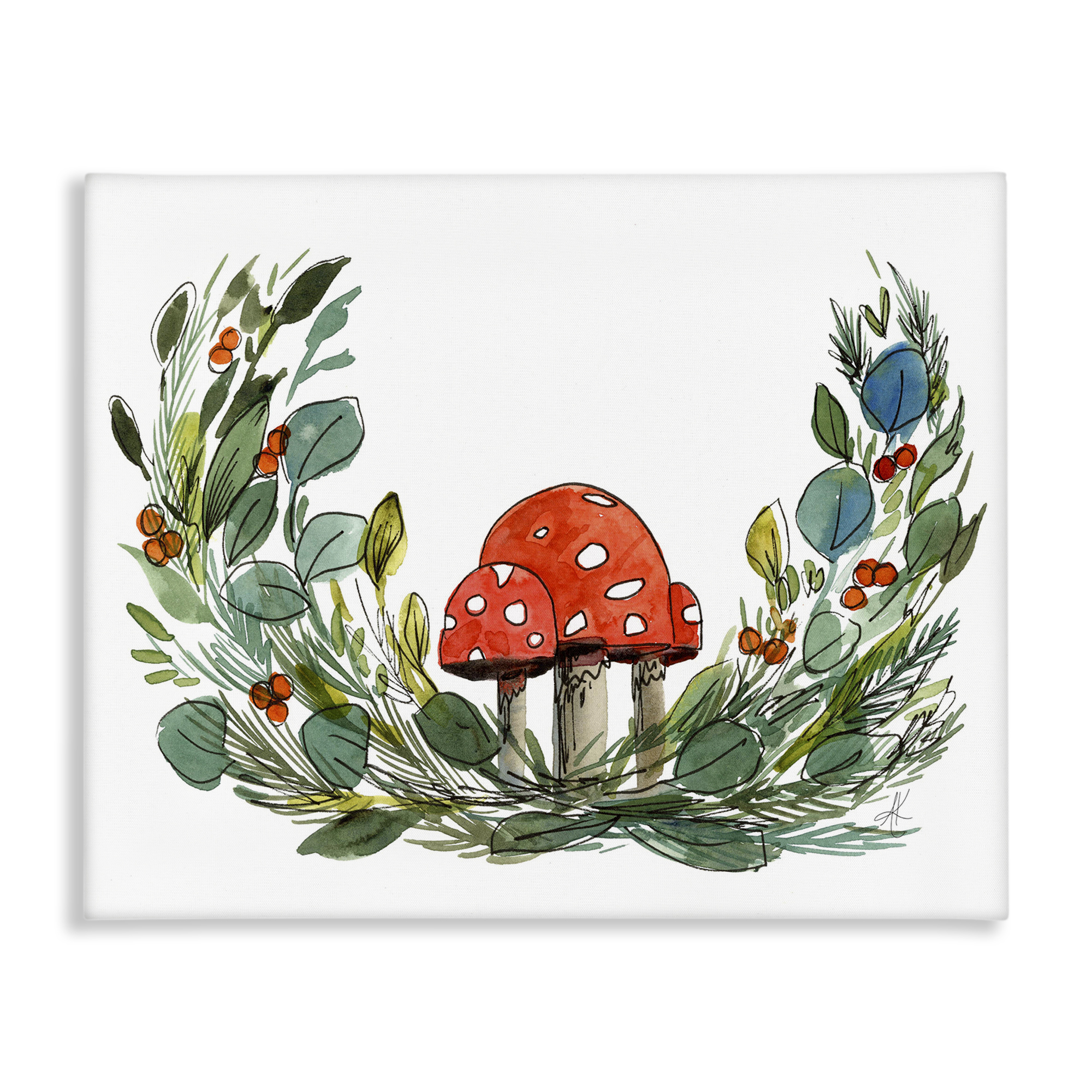 Stupell Industries Mushrooms & Greens Plants & Flowers Painting Wrapped Canvas Art Print Wall Art, 40 x 30