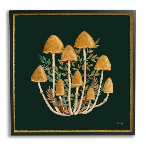 Stupell Industries Mushrooms & Leaves Nature Botanical & Floral Painting Black Framed Art Print Wall Art, 12 x 12