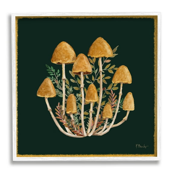 Stupell Industries Mushrooms & Leaves Nature Botanical & Floral Painting White Framed Art Print Wall Art, 12 x 12