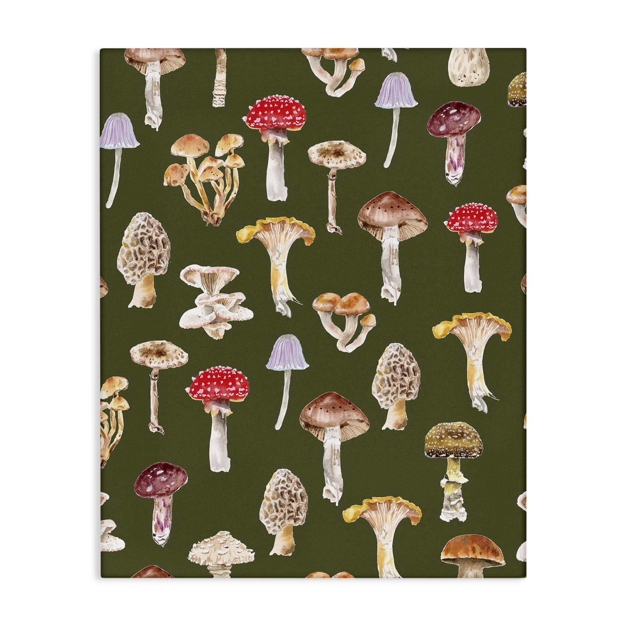 Stupell Industries Mushrooms Repeating Pattern Botanical & Floral Painting Gallery Wrapped Canvas Art Print Wall Art, 24 x 30
