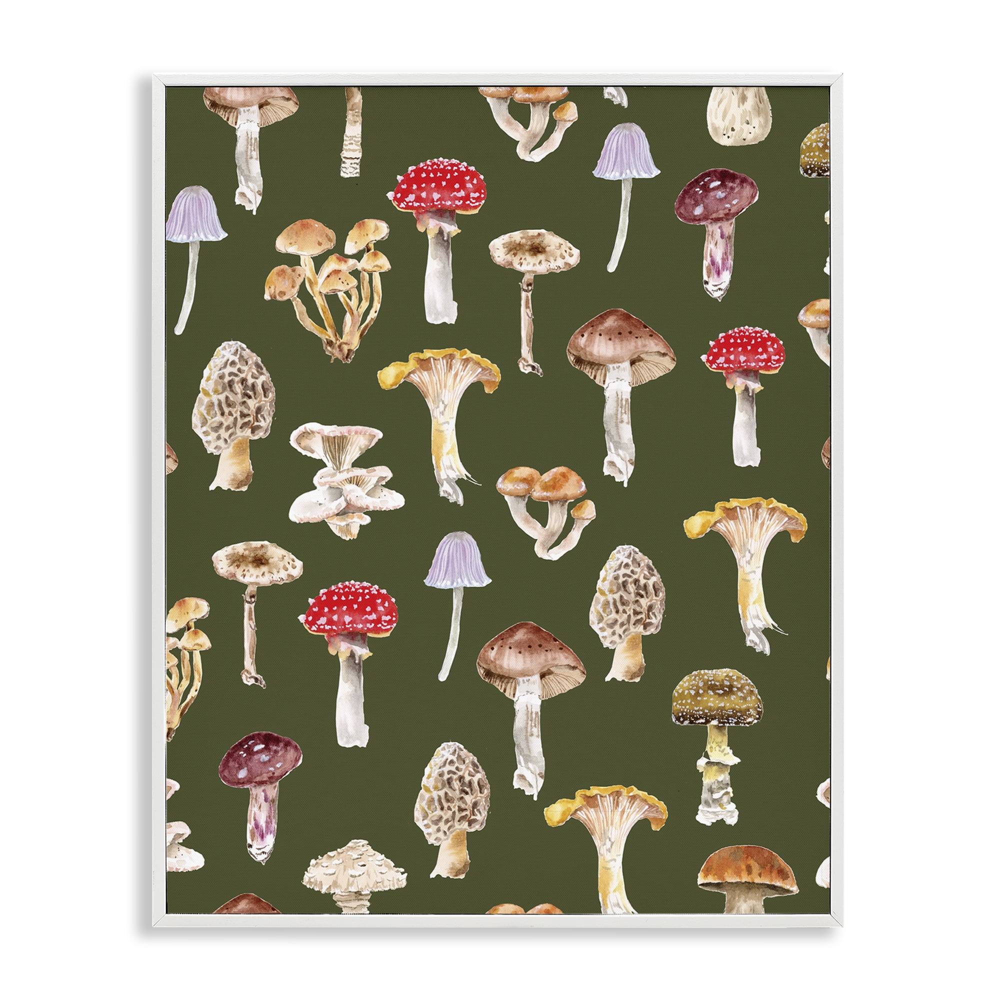 Stupell Industries Mushrooms Repeating Pattern Botanical & Floral Painting White Framed Art Print Wall Art, 11 x 14