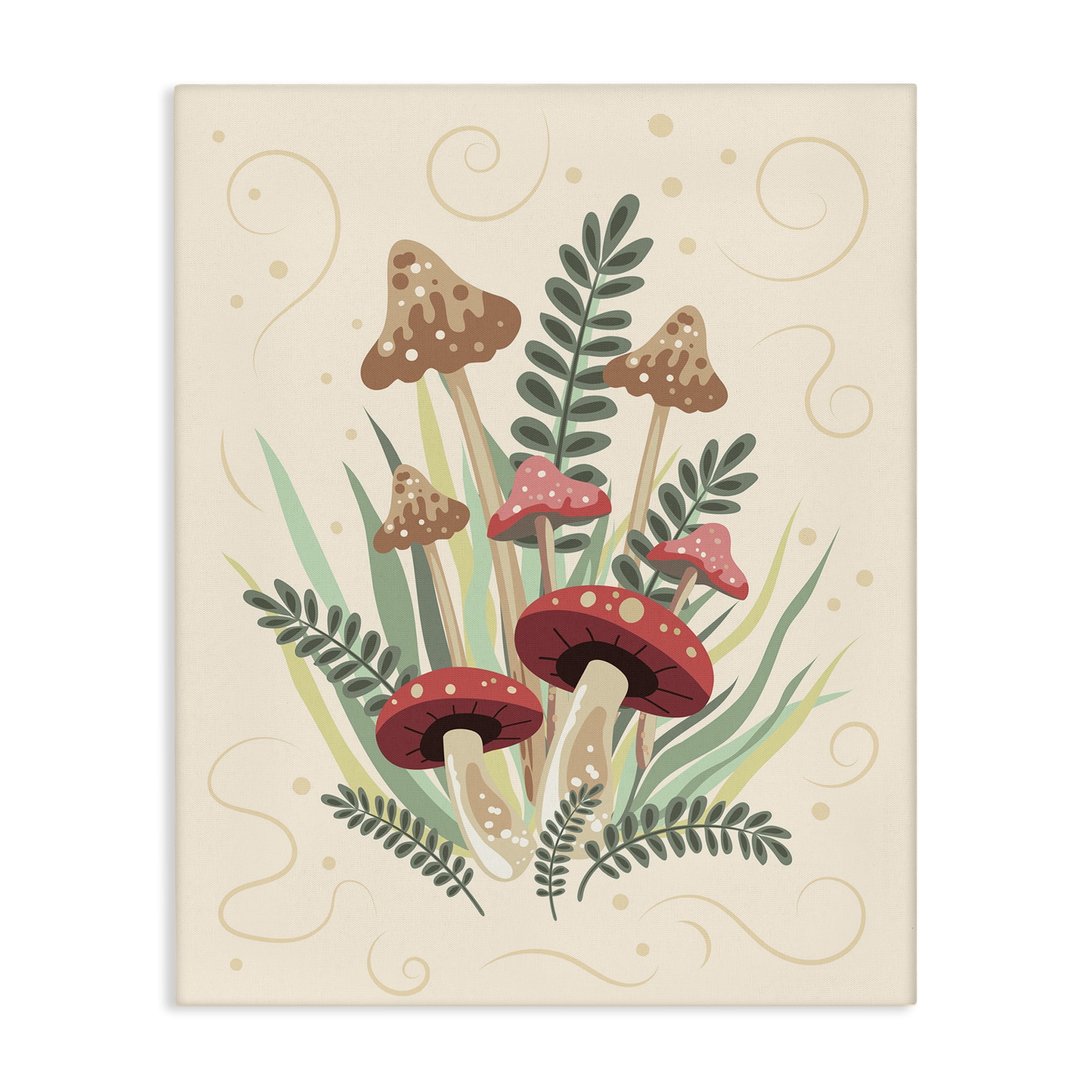 Stupell Industries Mushrooms & Swirl Pattern Botanical & Floral Painting Gallery Wrapped Canvas Art Print Wall Art, 36 x 48