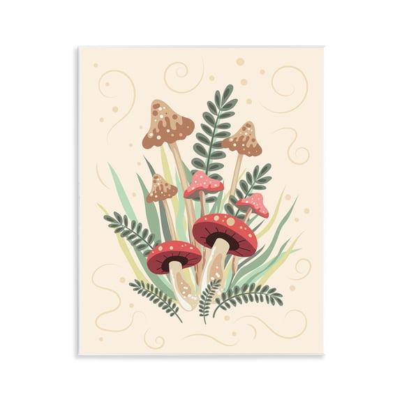Stupell Industries Mushrooms & Swirl Pattern Botanical & Floral Painting Unframed Art Print Wall Art, 11 x 14