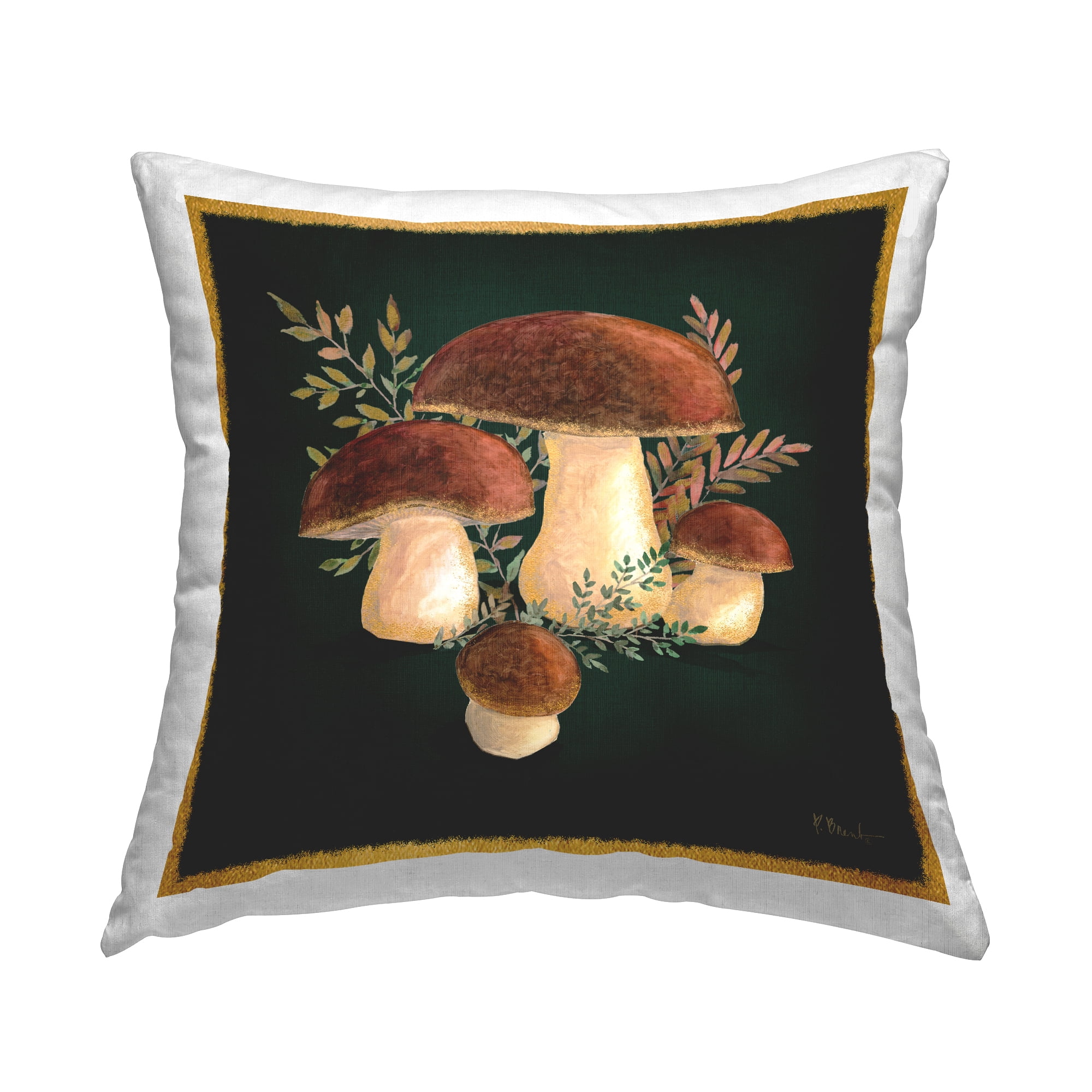 Stupell Industries Mushrooms With Botanical Sprigs Square Decorative Printed Throw Pillow, 18 x 18