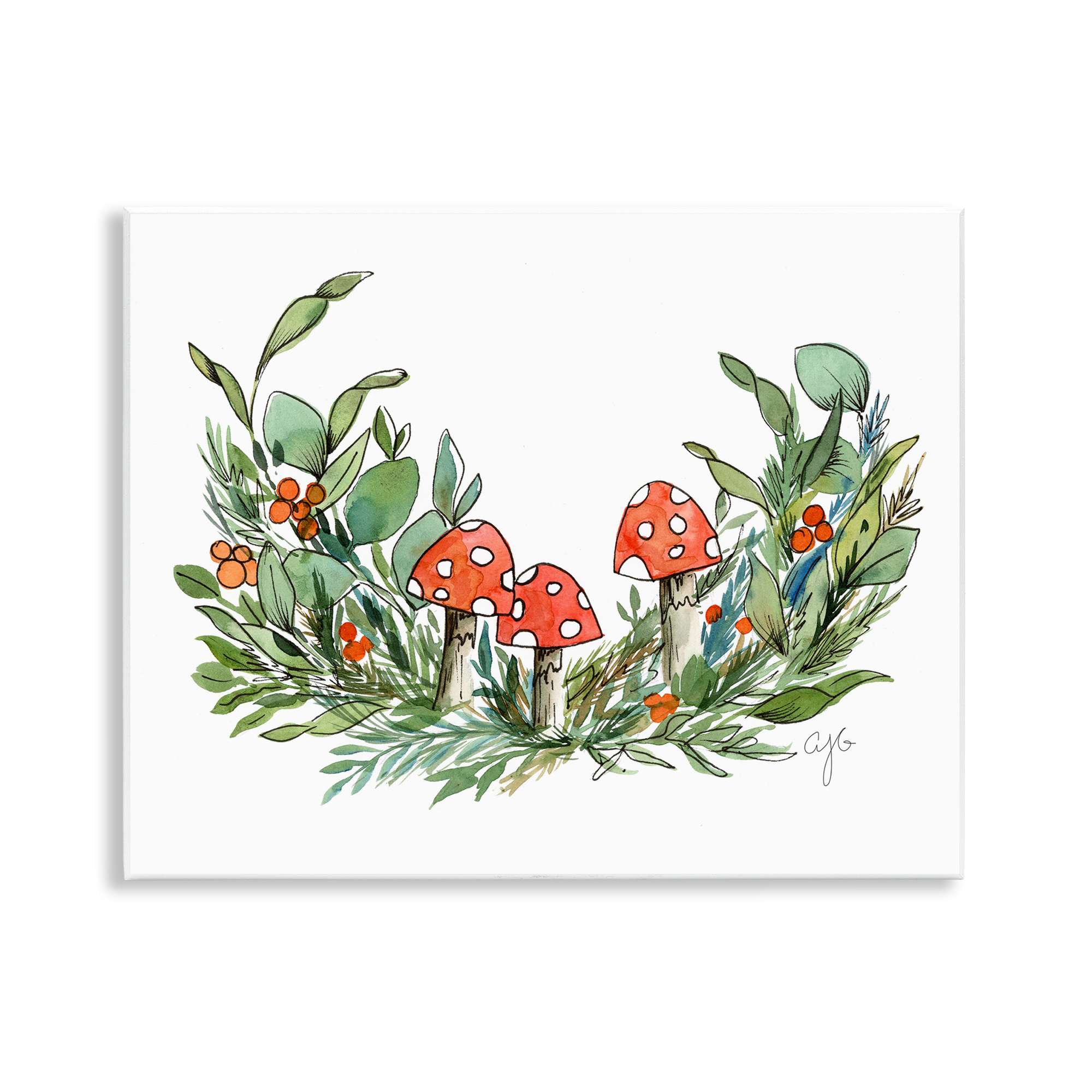 Stupell Industries Mushrooms and Greens Plants & Flowers Painting Unframed Art Print Wall Art, 14 x 11