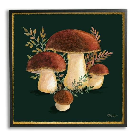 Stupell Industries Mushrooms on Black Botanical & Floral Painting Black Framed Art Print Wall Art, 12 x 12