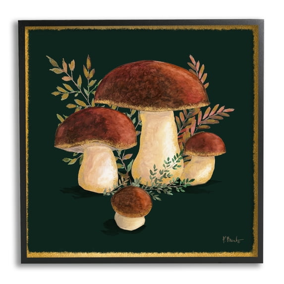 Stupell Industries Mushrooms on Black Botanical & Floral Painting Black Framed Art Print Wall Art, 24 x 24