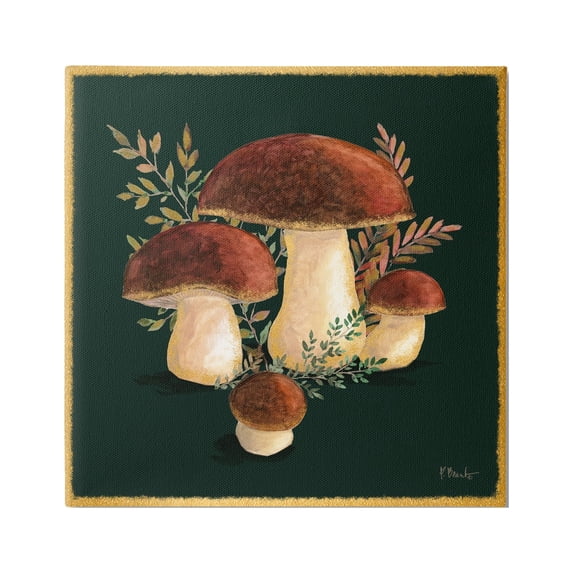 Stupell Industries Mushrooms on Black Botanical & Floral Painting Gallery Wrapped Canvas Print Wall Art, 24 x 24
