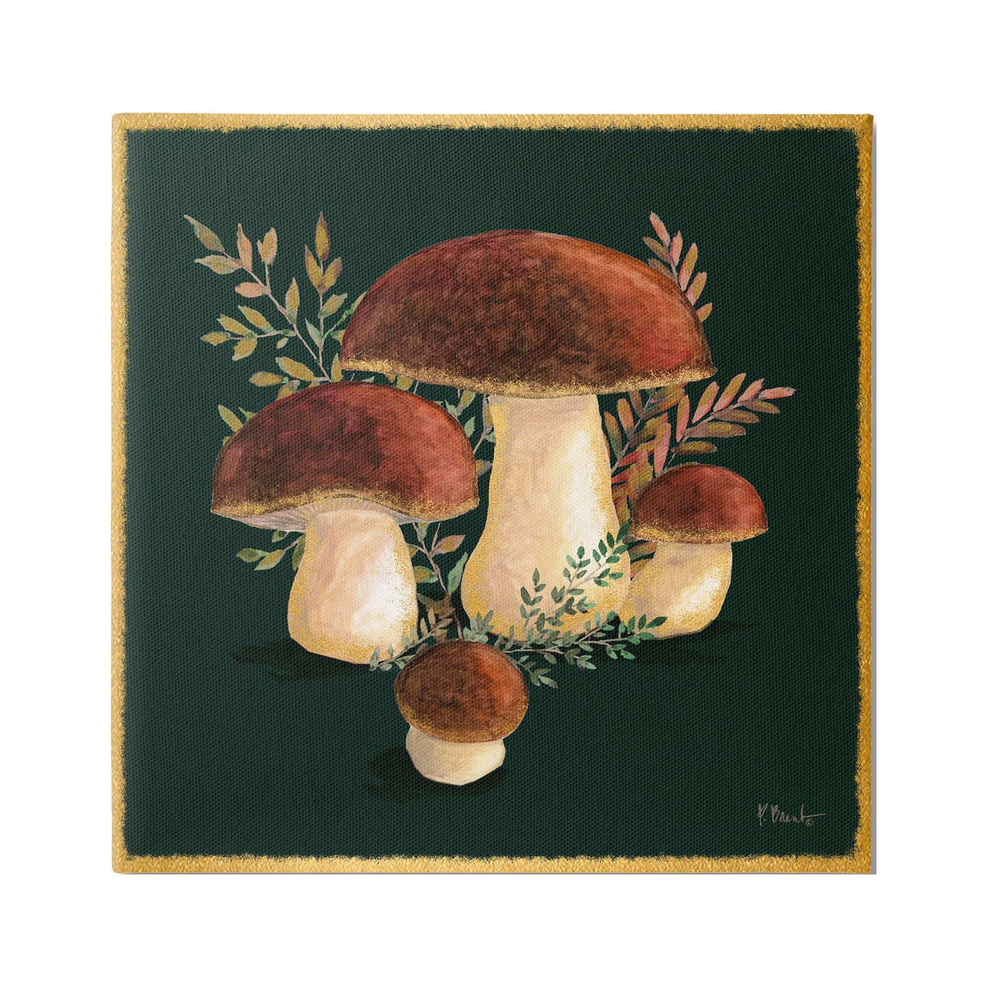 Stupell Industries Mushrooms on Black Botanical & Floral Painting Gallery Wrapped Canvas Print Wall Art, 30 x 30