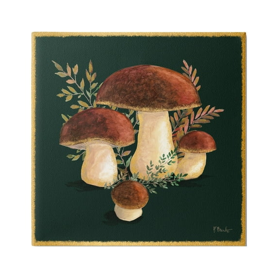 Stupell Industries Mushrooms on Black Botanical & Floral Painting Gallery Wrapped Canvas Print Wall Art, 30 x 30