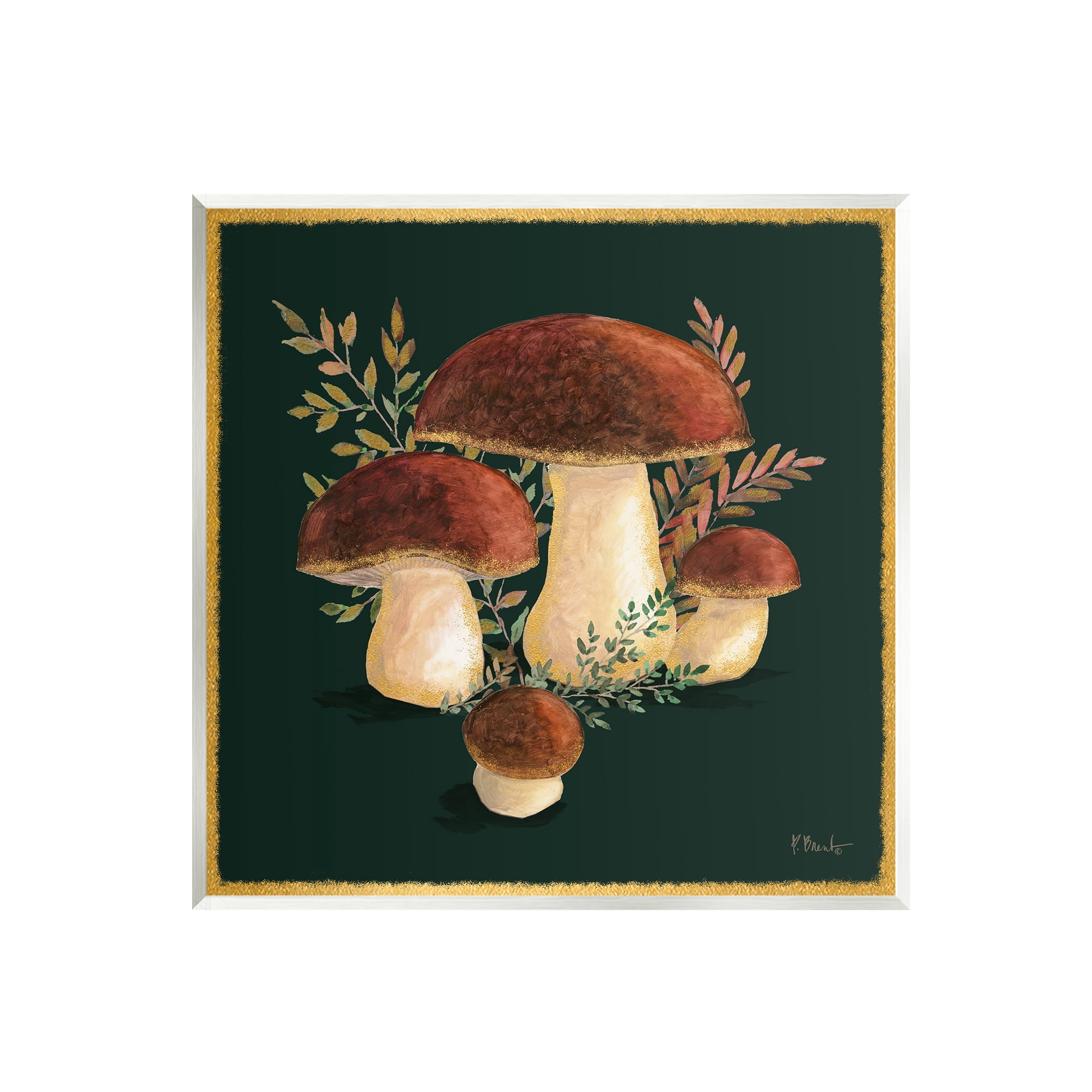 Stupell Industries Mushrooms on Black Botanical & Floral Painting Unframed Art Print Wall Art, 12 x 12