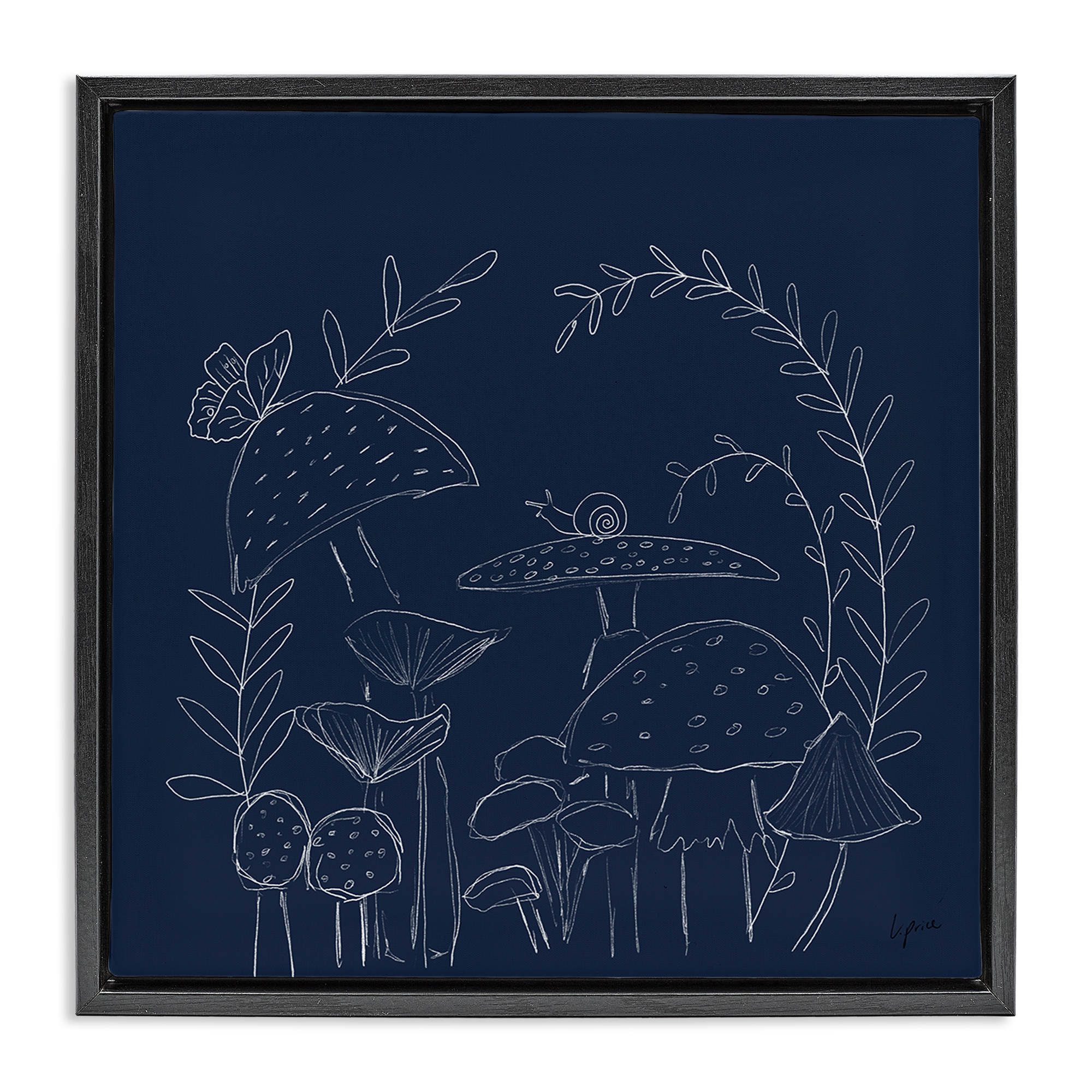 Stupell Industries Mushrooms on Blue Plants & Flowers Painting Black Floater Framed Canvas Art Print Wall Art, 18 x 18