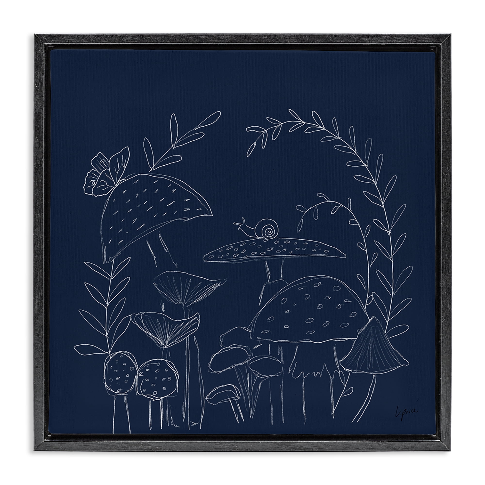 Stupell Industries Mushrooms on Blue Plants & Flowers Painting Black Floater Framed Canvas Art Print Wall Art, 25 x 25