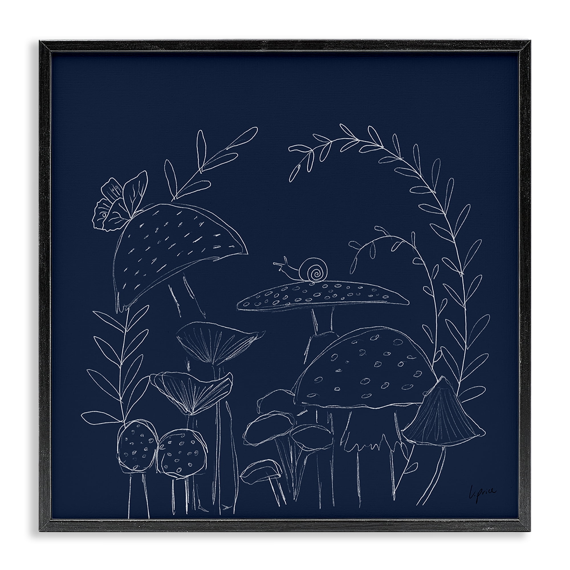 Stupell Industries Mushrooms on Blue Plants & Flowers Painting Black Framed Art Print Wall Art, 17 x 17