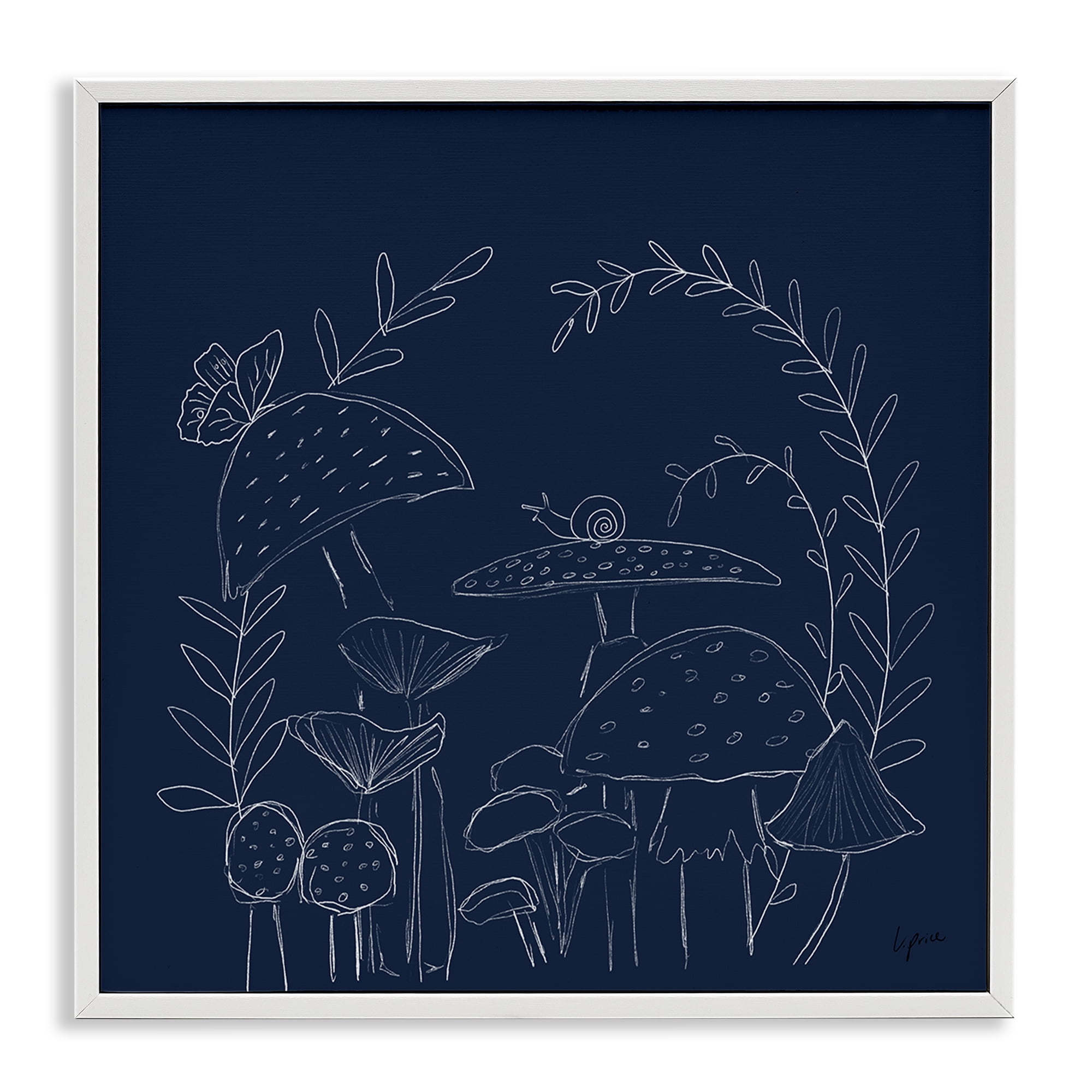 Stupell Industries Mushrooms on Blue Plants & Flowers Painting White Framed Art Print Wall Art, 12 x 12