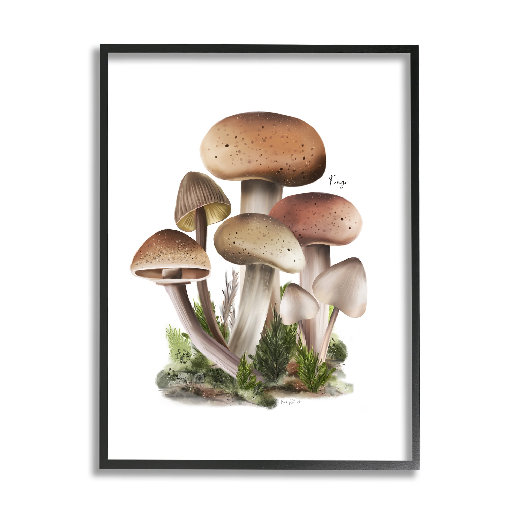 Stupell Industries Mushrooms on White Botanical & Floral Painting Black Framed Art Print Wall Art, 24 x 30