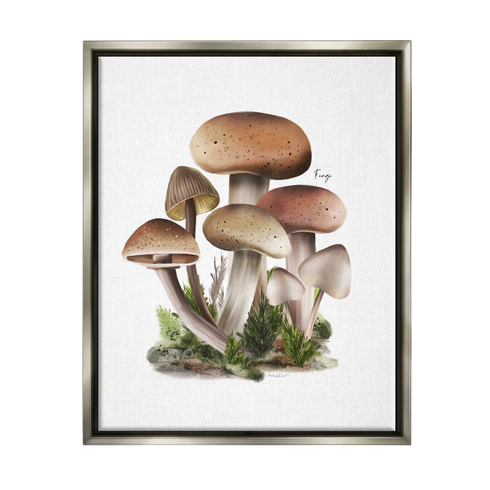 Stupell Industries Mushrooms on White Botanical & Floral Painting Gray Floater Framed Canvas Art Print Wall Art, 25 x 31