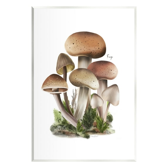 Stupell Industries Mushrooms on White Botanical & Floral Painting Unframed Art Print Wall Art, 13 x 19