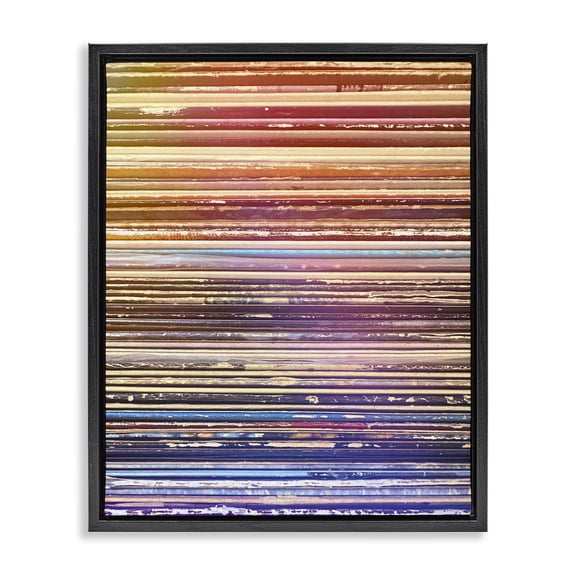 Stupell Industries Music Album Record Edges Abstract Painting Black Floater Framed Canvas Art Print Wall Art, 17 x 21