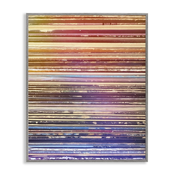 Stupell Industries Music Album Record Edges Abstract Painting Gray Framed Art Print Wall Art, 24 x 30