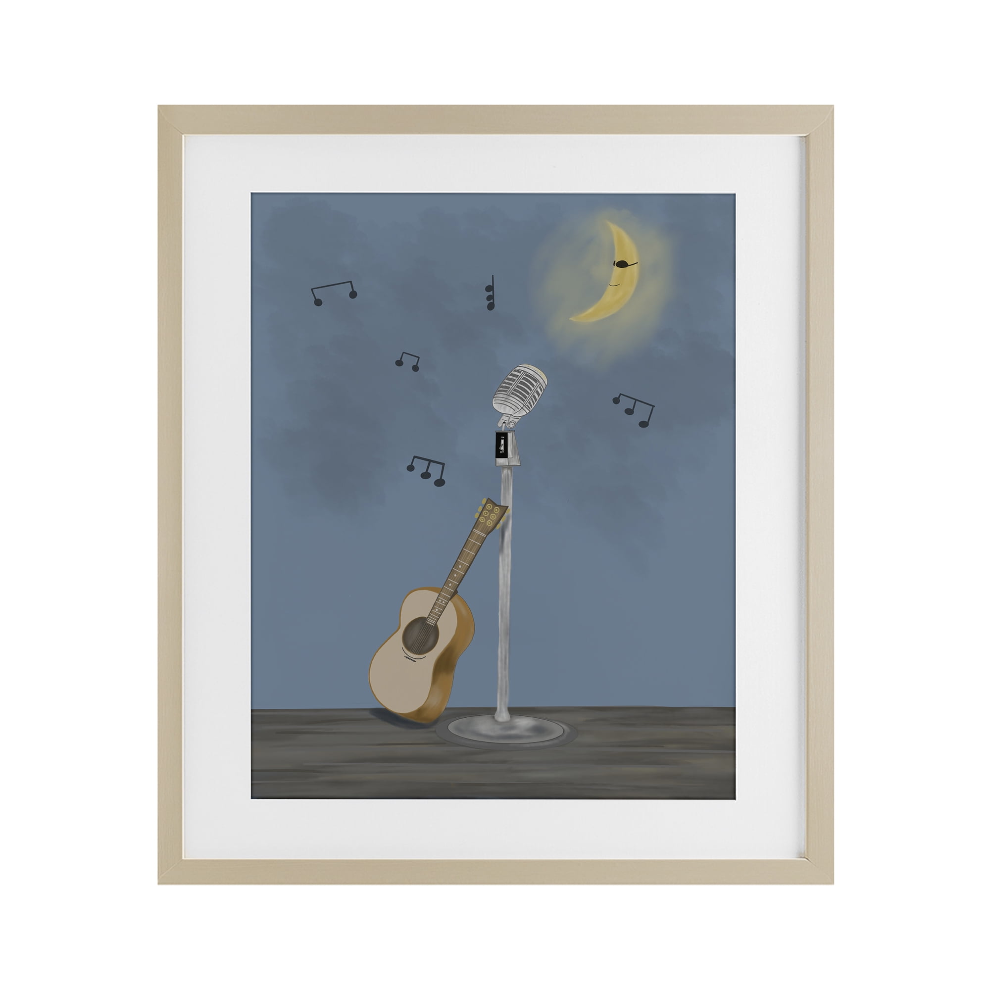 Stupell Industries Music And Moon Stage Birch Framed Print Under Glass, design by Leslie Hermosa