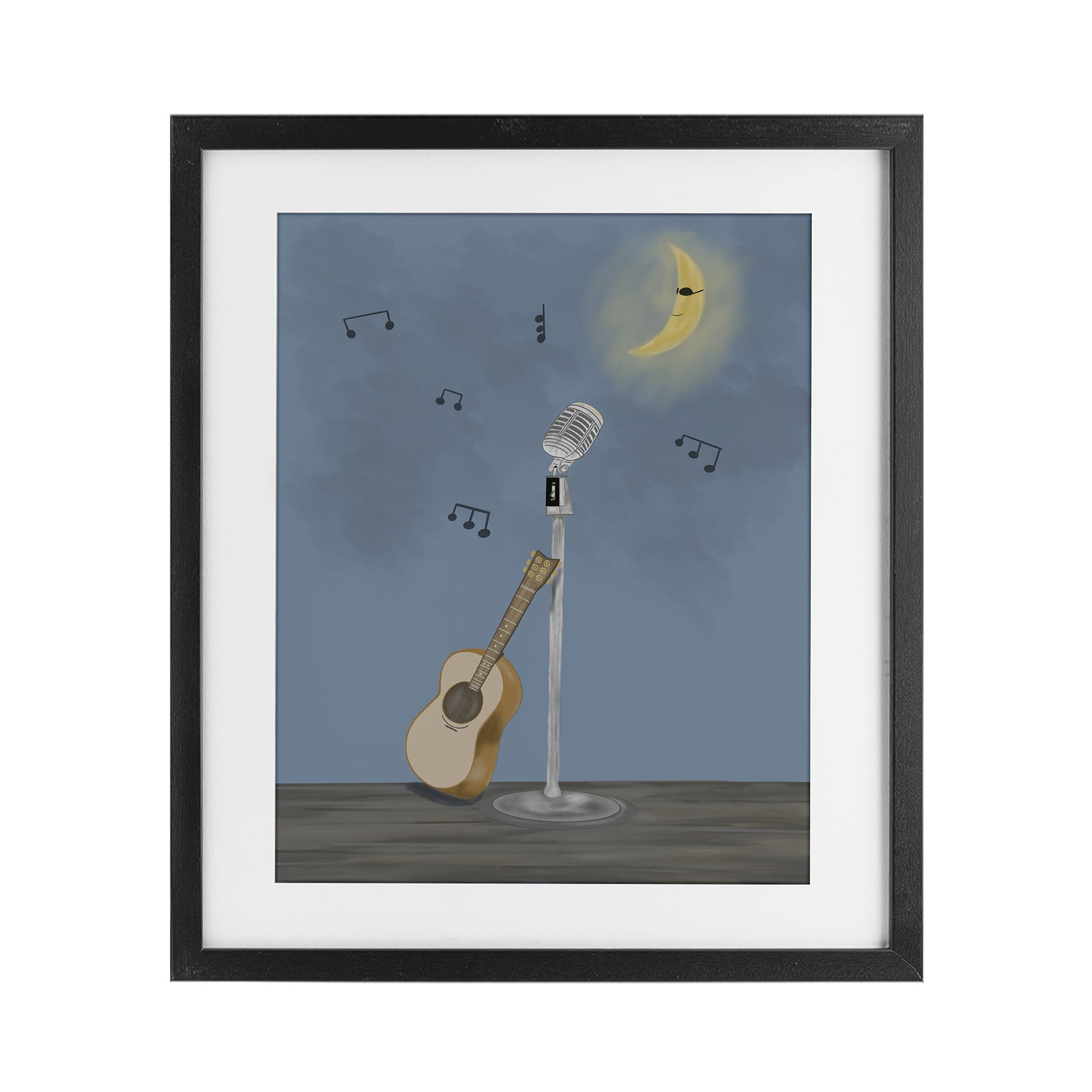 Stupell Industries Music And Moon Stage Black Framed Print Under Glass, design by Leslie Hermosa