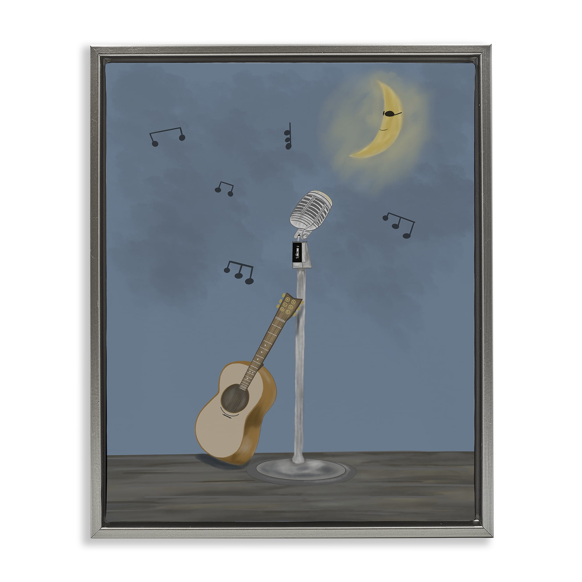 Stupell Industries Music And Moon Stage Gray Framed Floater Canvas Wall Art, design by Leslie Hermosa
