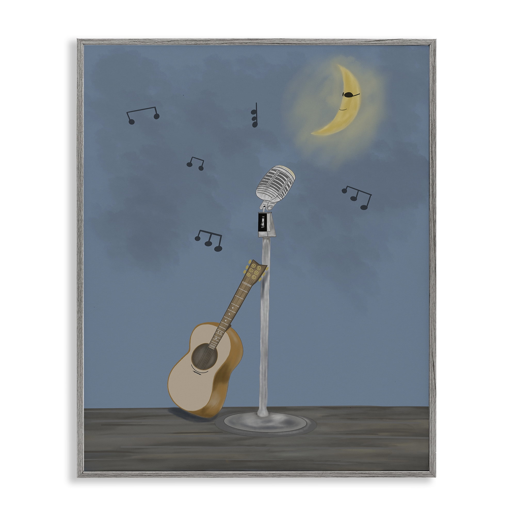 Stupell Industries Music And Moon Stage Gray Framed Giclee Art, design by Leslie Hermosa